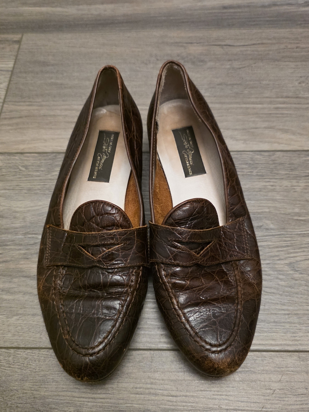 Vtg Sesto Meucci Genuine Crocodile Leather Penny Loafers Made in Italy Size 7